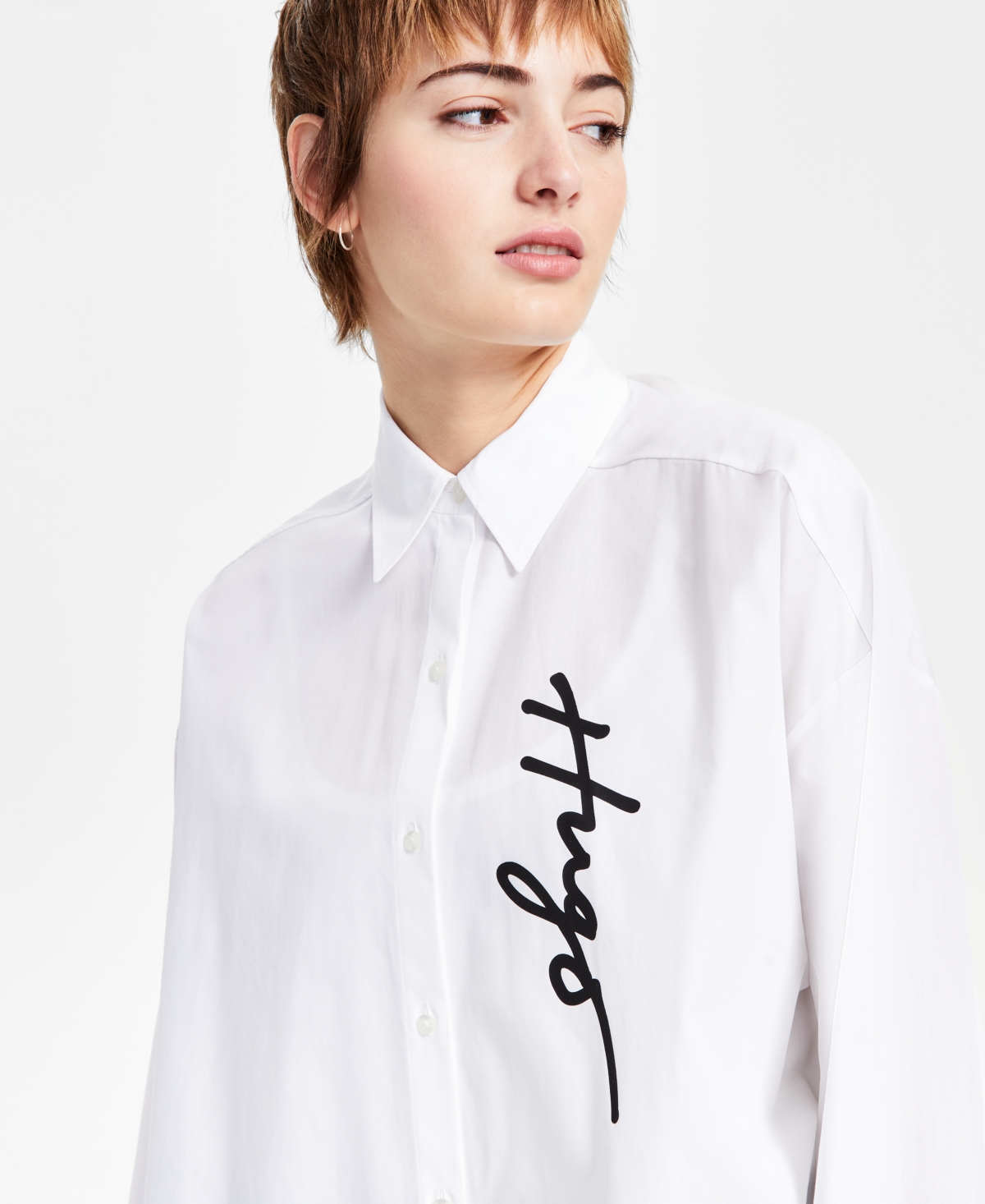 Hugo Women's Cotton Logo-Print Long-Sleeve Shirt