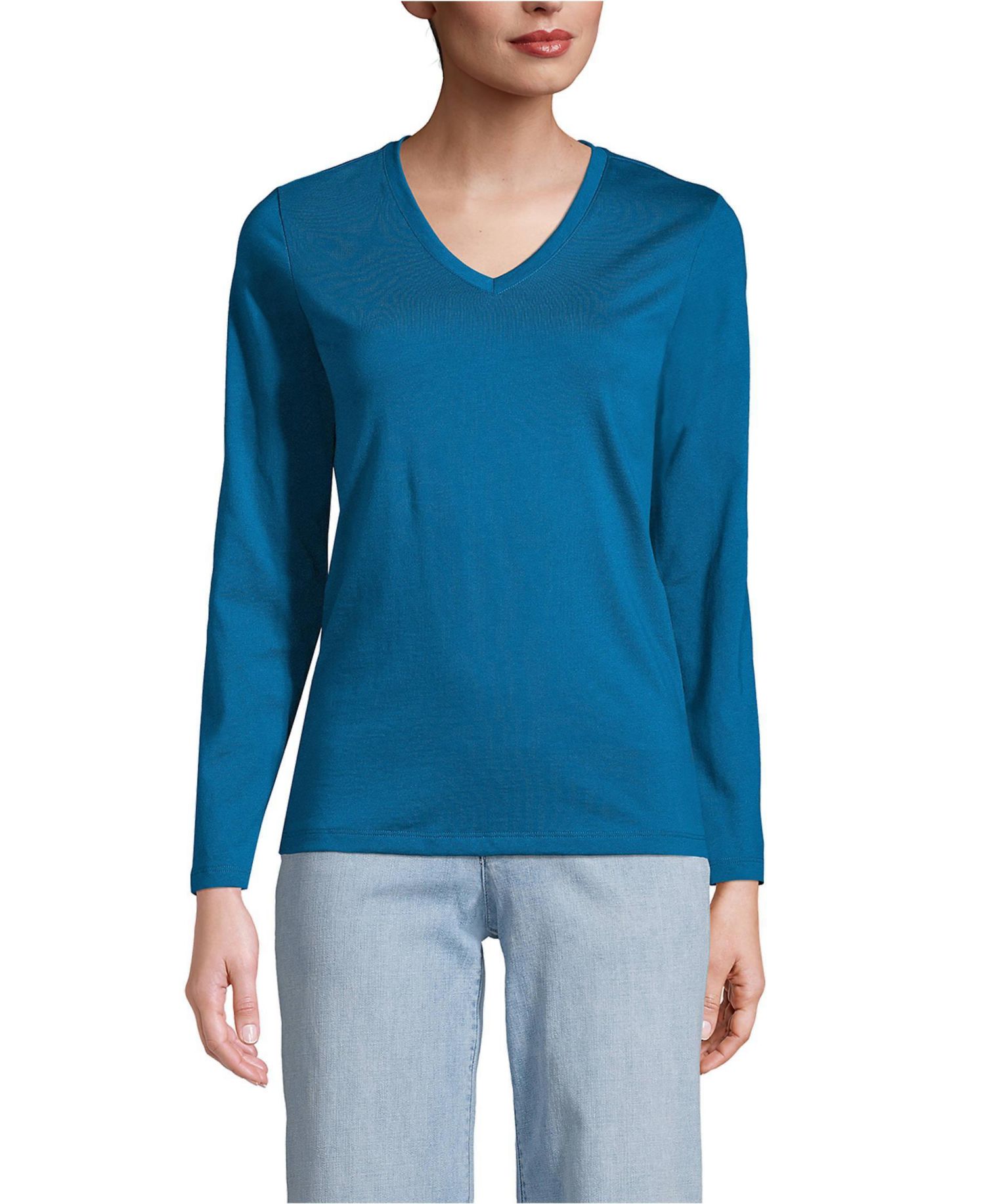 Women's Relaxed Supima Cotton Long Sleeve V-Neck T-Shirt