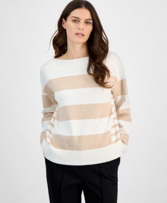 Women's Mixed-Stripe Boat-Neck Long-Sleeve Sweater