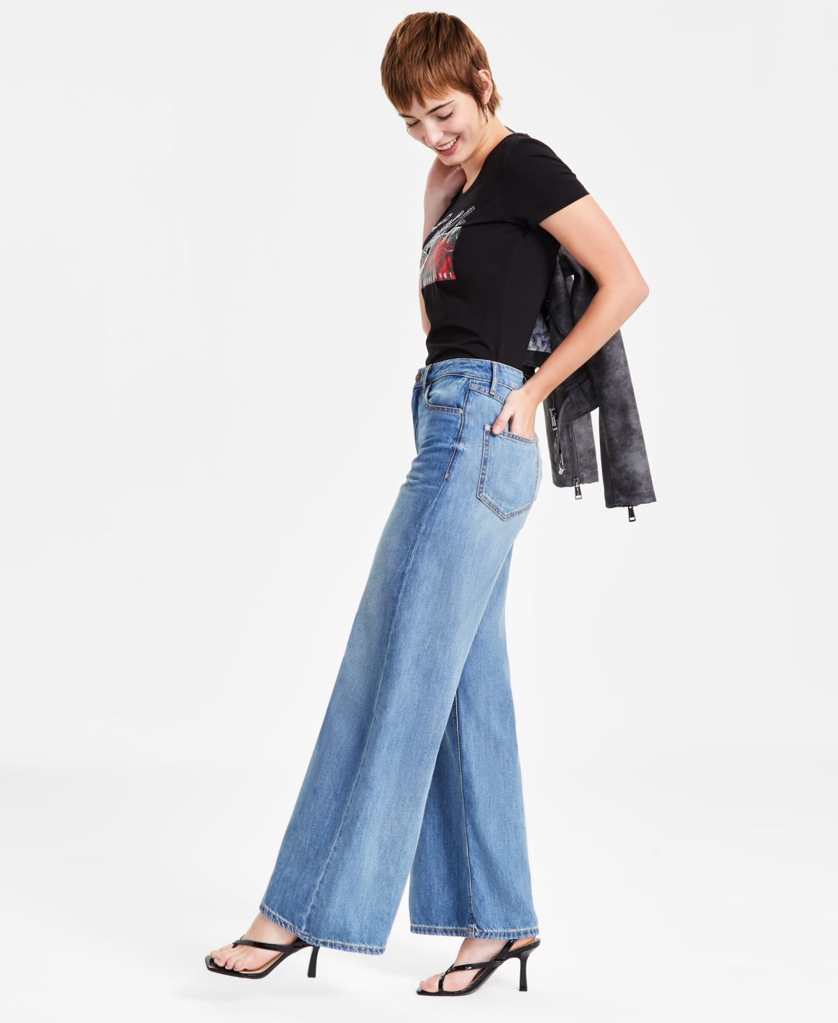 Guess Women's Bellflower High-Rise Wide-Leg Jeans - Cami-mediu