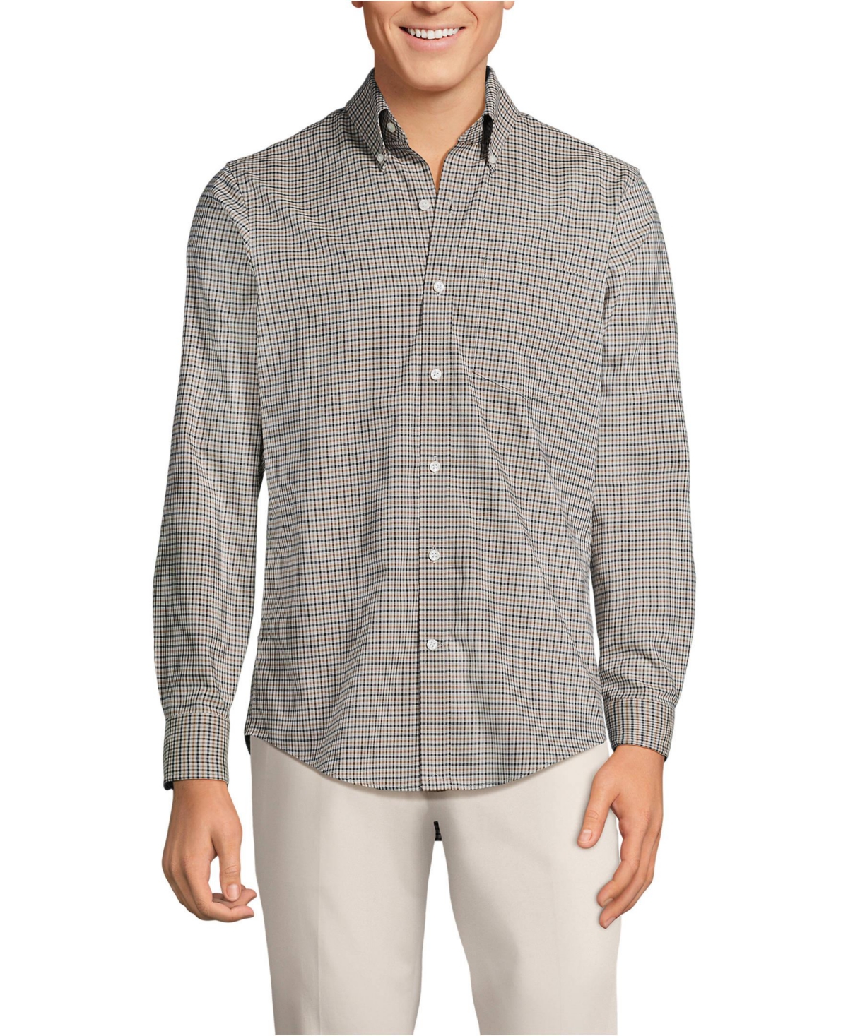 Big & Tall Traditional Fit No Iron Twill Shirt - Light mushroom check