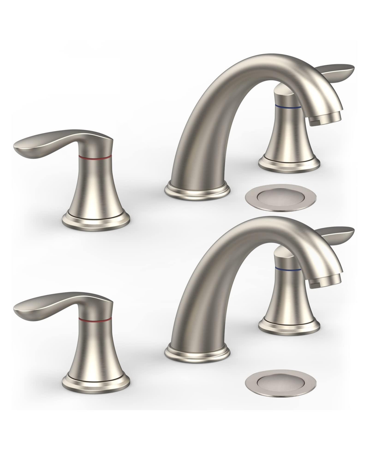 Bathroom Sink Faucet, Faucet for Bathroom Sink, Widespread Brushed Nickel Bathroom Faucet 3 Hole (Brushed Nickel 2 Packs) - Silver