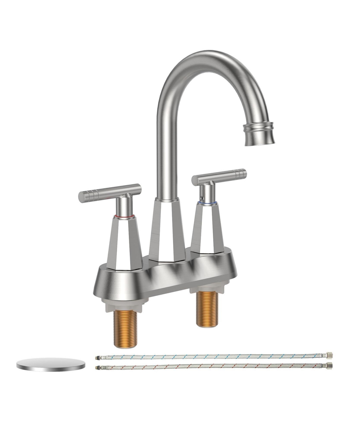 Brushed Nickel Bathroom Faucets, 4 inch Centerset Brushed Nickel Bathroom Sink Faucet, Brushed Nickel Bathroom Sink Faucet - Silver