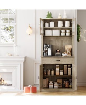 Kitchen Pantry Cabinet, 71" Tall Kitchen Hutch Storage Cabinet with Microwave Stand, Freestanding Buffet Cabinet