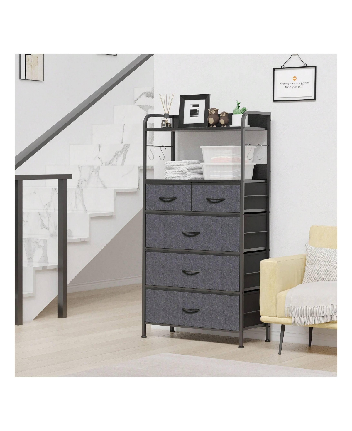 gaomon Dresser For Bedroom With 5 Drawers, Dressers & Chests Of Drawers For Hallway, Entryway, Storage Organizer Unit With Fabric, Sturdy Metal Frame