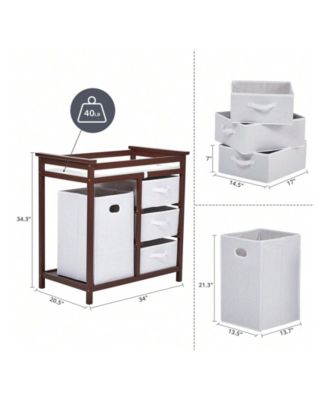 Wooden Baby Changing Table, Diaper Changing Table, Infant Diaper Changing Station Dresser With Laundry Hamper, 3 Drawer Basket And Changing Pad
