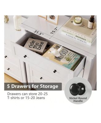 5-Drawer Wood Storage Cabinet with Nickel Handles Modern Dresser Chest