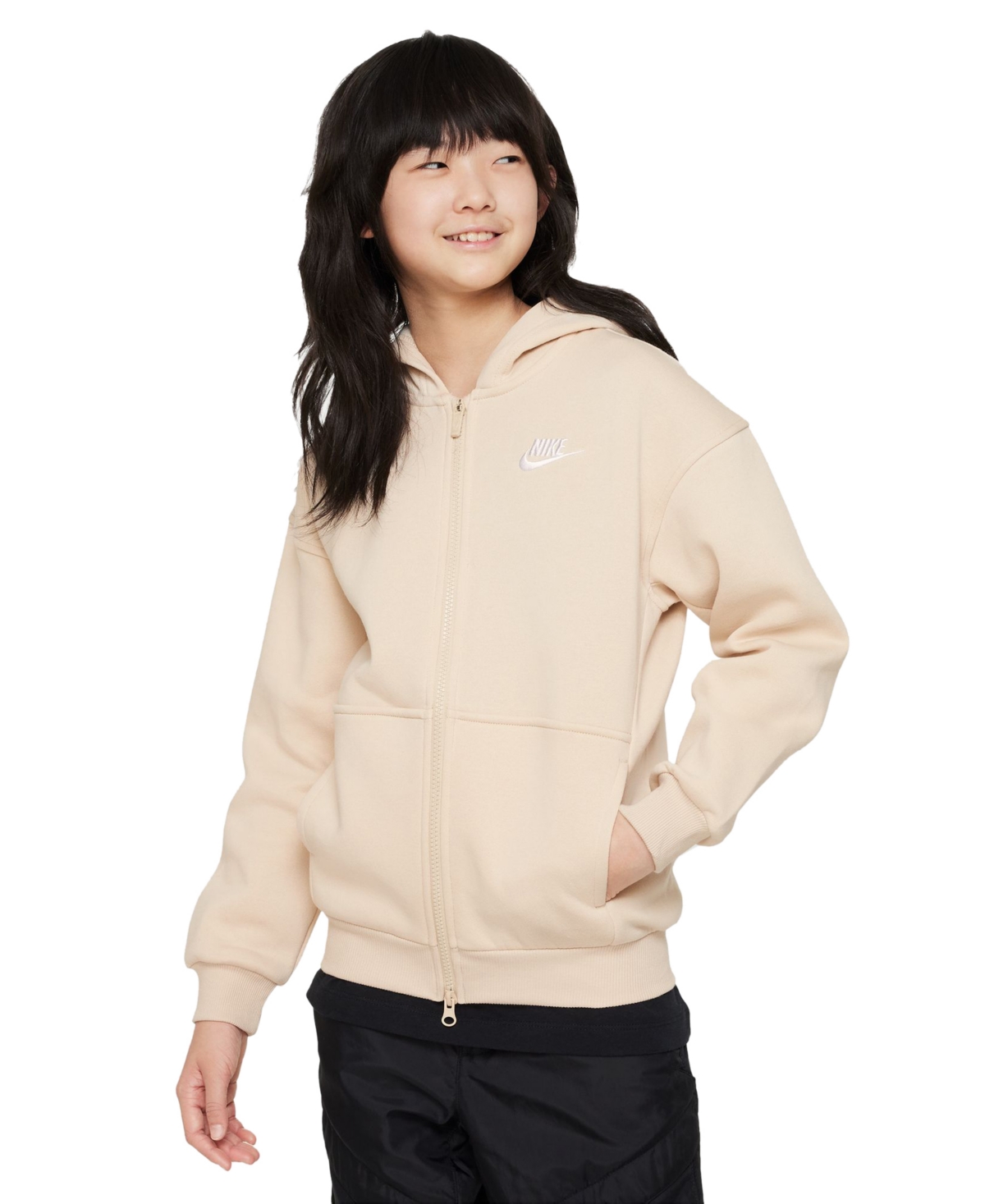 Nike Sportswear Girls' Club Fleece Oversized Full-Zip Hoodie -whi