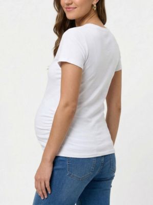 Maternity V-Neck Side-Ruched Short Sleeve Tee - Motherhood