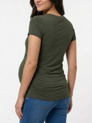 Maternity V-Neck Side-Ruched Short Sleeve Tee - Motherhood