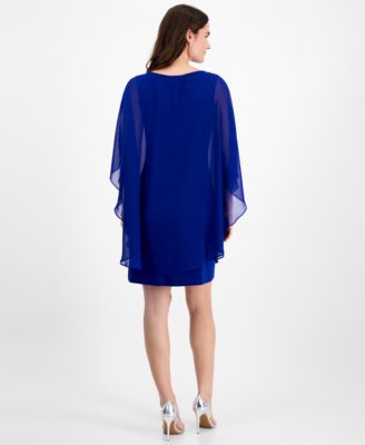 Petite Chiffon-Overlay Cape Dress