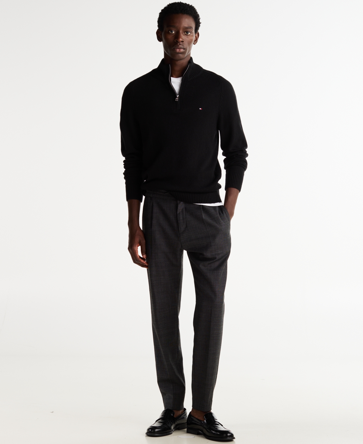 Tommy Hilfiger Essential Cotton Mens Half Zip Mock Sweatshirt In Black