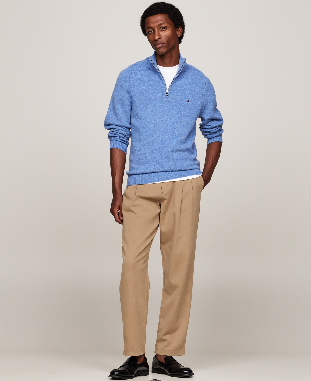Tommy Hilfiger Men's Dress Casual Quarter-Zip Mock Neck Wool Sweater