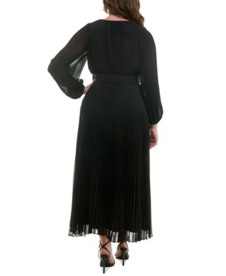 Taylor Plus Size Pleated Belted Maxi Dress