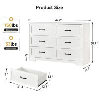 Dresser For Bedroom With 6 Drawers, Wood Drawer Dresser Chest Of Drawers For Closet, Living Room, Hallway, Nursery, Kids Bedroom(White)