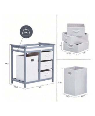 Wooden Baby Changing Table, Diaper Changing Table, Infant Diaper Changing Station Dresser With Laundry Hamper, 3 Drawer Basket And Changing Pad