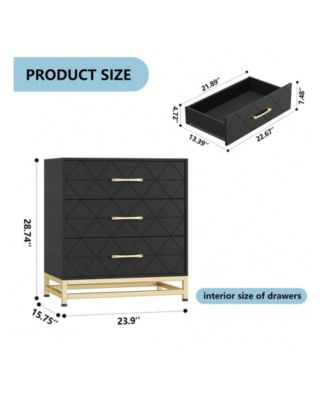 3-Drawer Wood Storage Bedside Dresser with Gold Handles