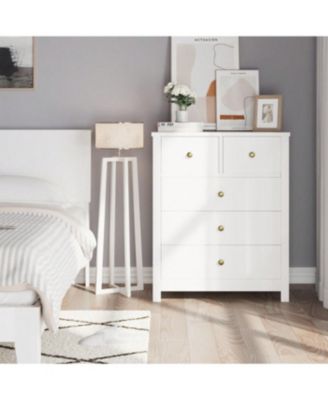 Generic 5-Drawer Wood Dresser Organizer with Metal Handles Modern Chest for Home and Office Use