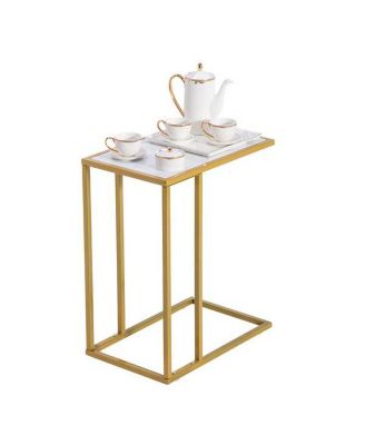 Marble Top C-Side Table – Compact Accent Table for Couch, Bed, or Small Apartment Decor