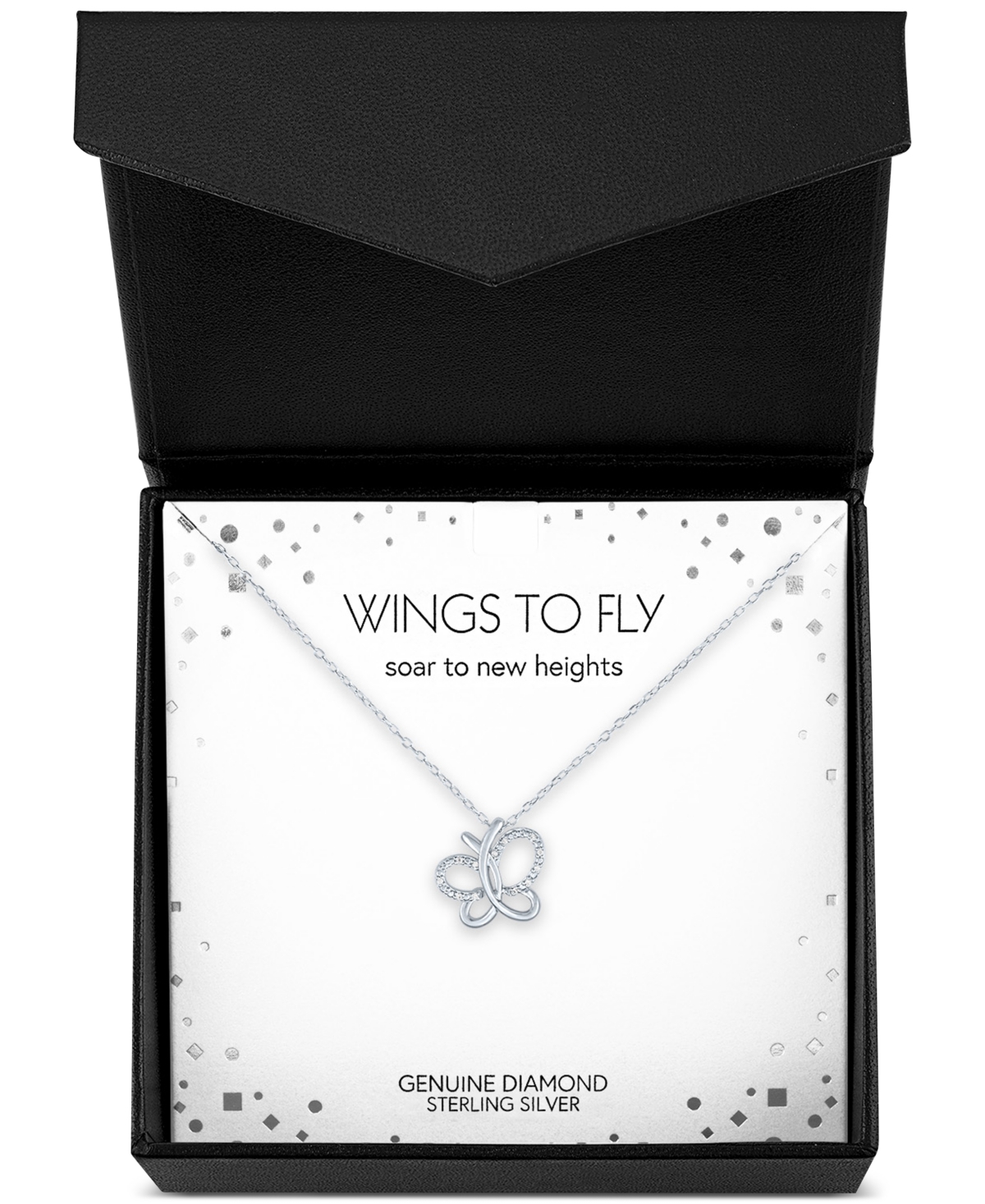 Macy's Diamond Accent Butterfly Pendant Necklace In Sterling Silver, 16" + 2" Extender In Sterling Silver