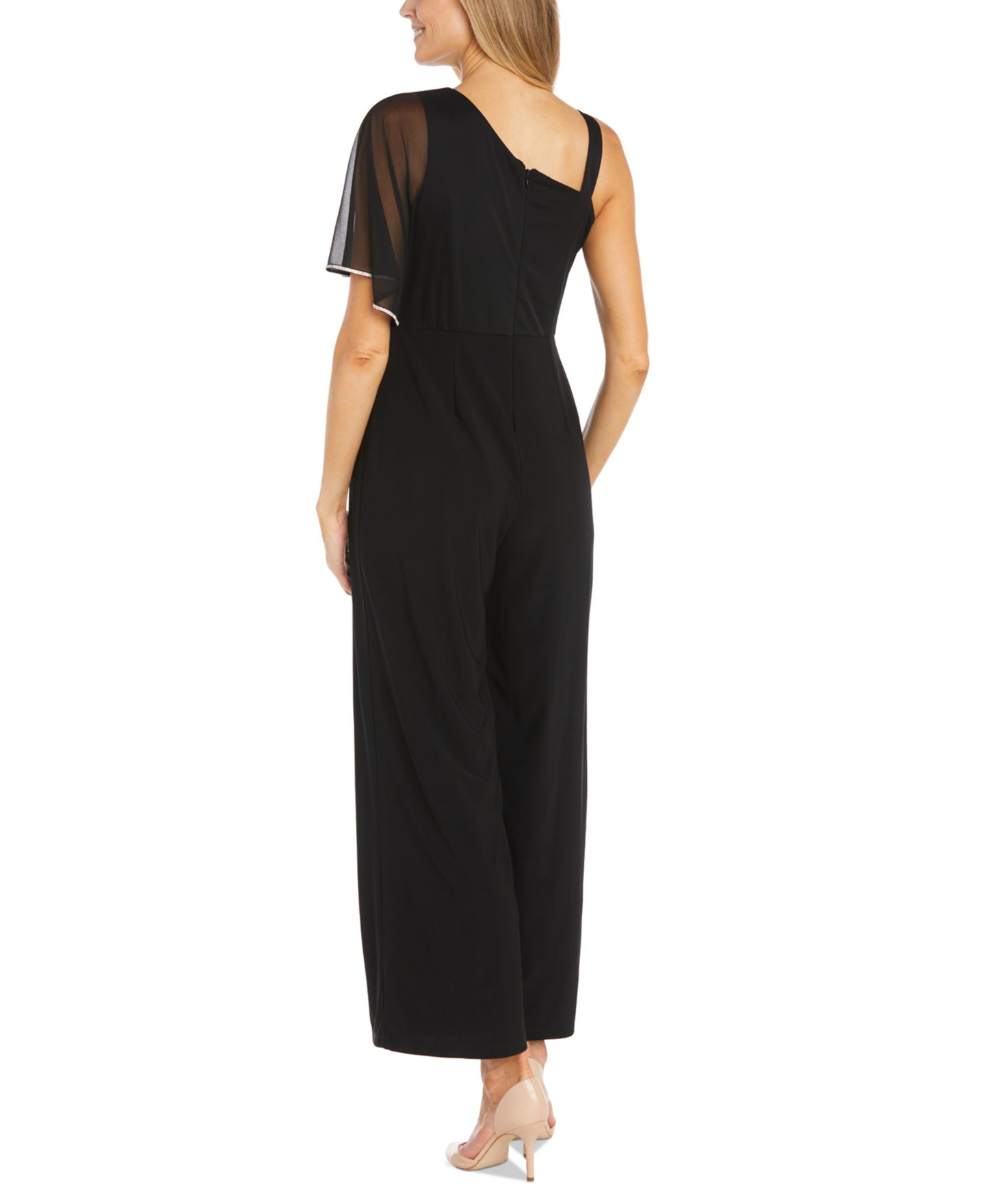 Женский комбинезон R & M Richards Asymmetric Rhinestone-Trim Draped Jumpsuit, цвет: Чёрный — фото 3