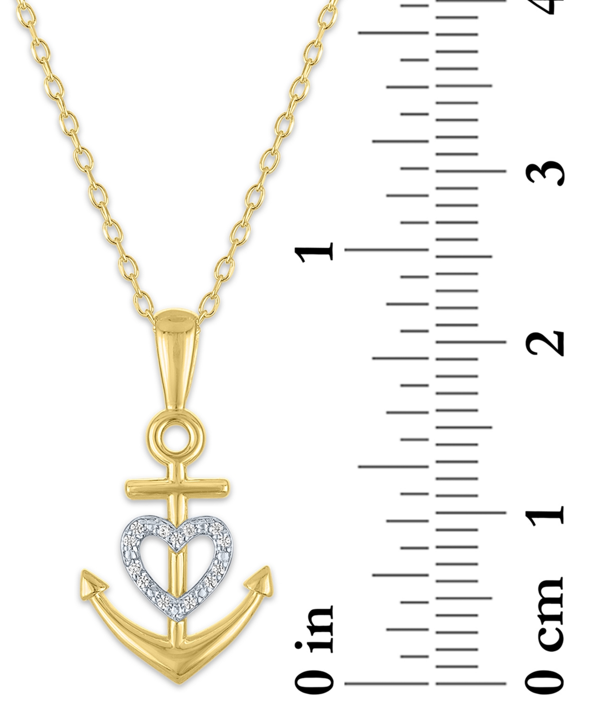 MACY'S DIAMOND ACCENT HEART ANCHOR PENDANT NECKLACE IN STERLING SILVER & 14K GOLD-PLATED STERLING SILVER, 1 