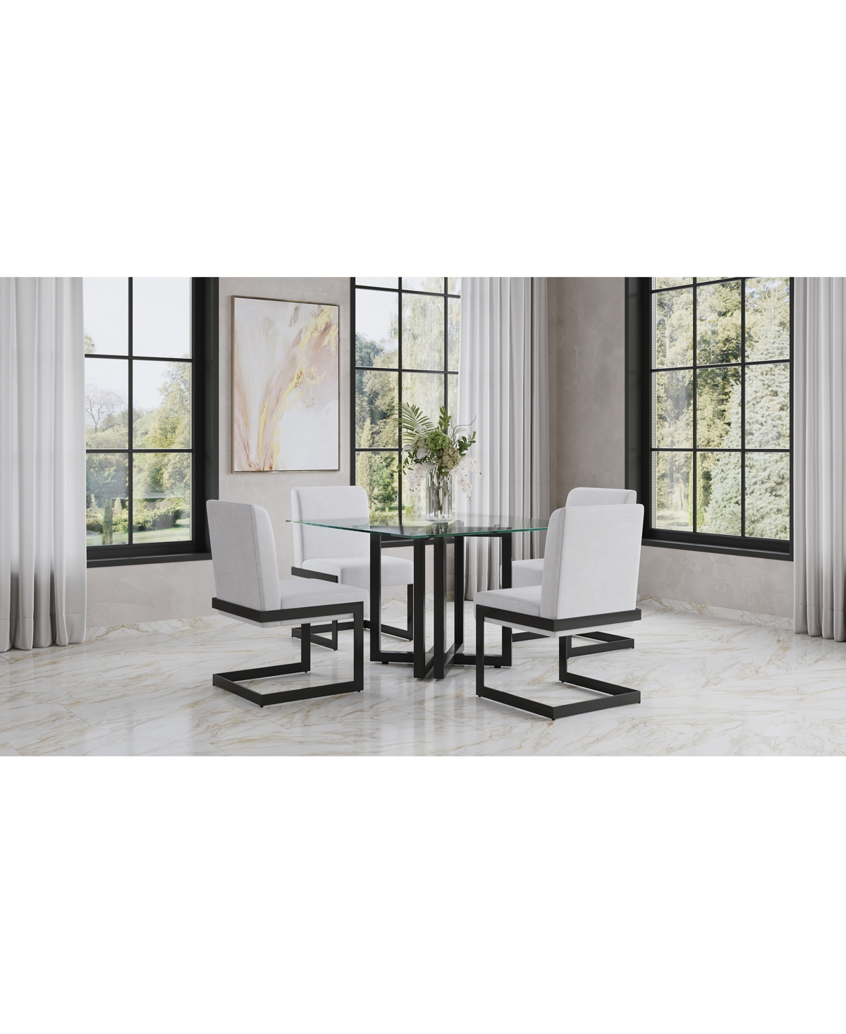 Macy's Emila 5 Pc. Dining Set (square Table & 4 Chairs), Created For  In Clear Glass With Gunmetal Base