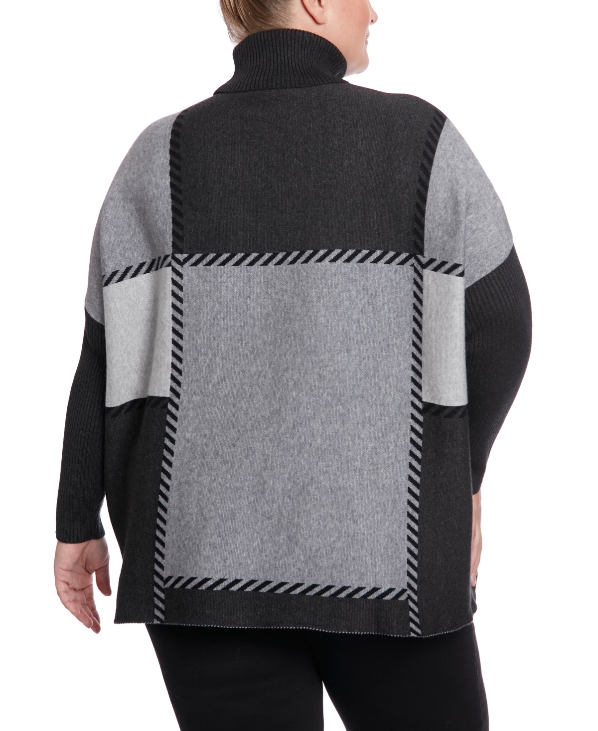 Joesph A Plus Size Stitched Colorblock Turtleneck Poncho Sweater