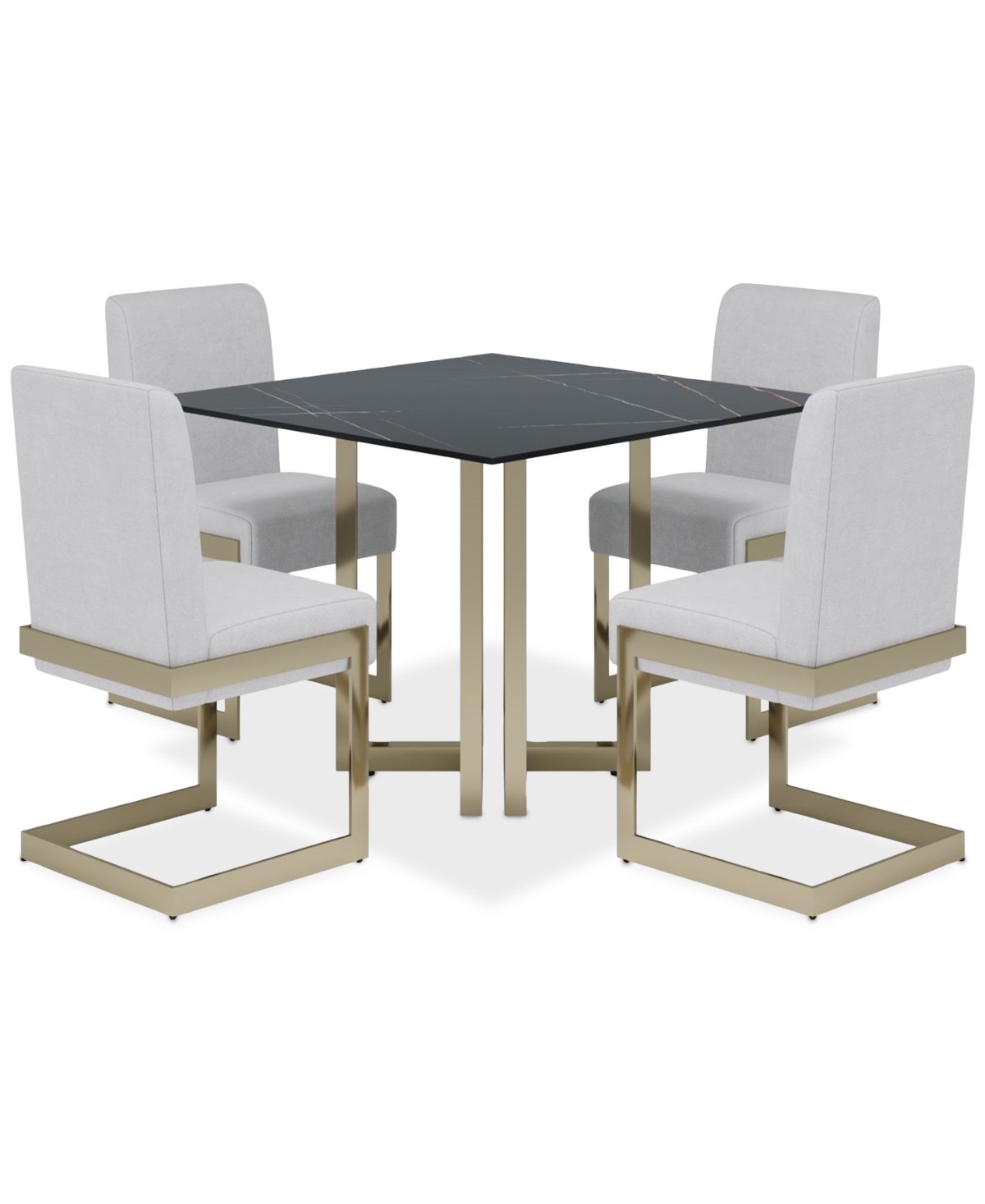 Macy's Emila 5 Pc. Dining Set (square Table & 4 Chairs), Created For  In Black Sintered Stone With Champagne Base