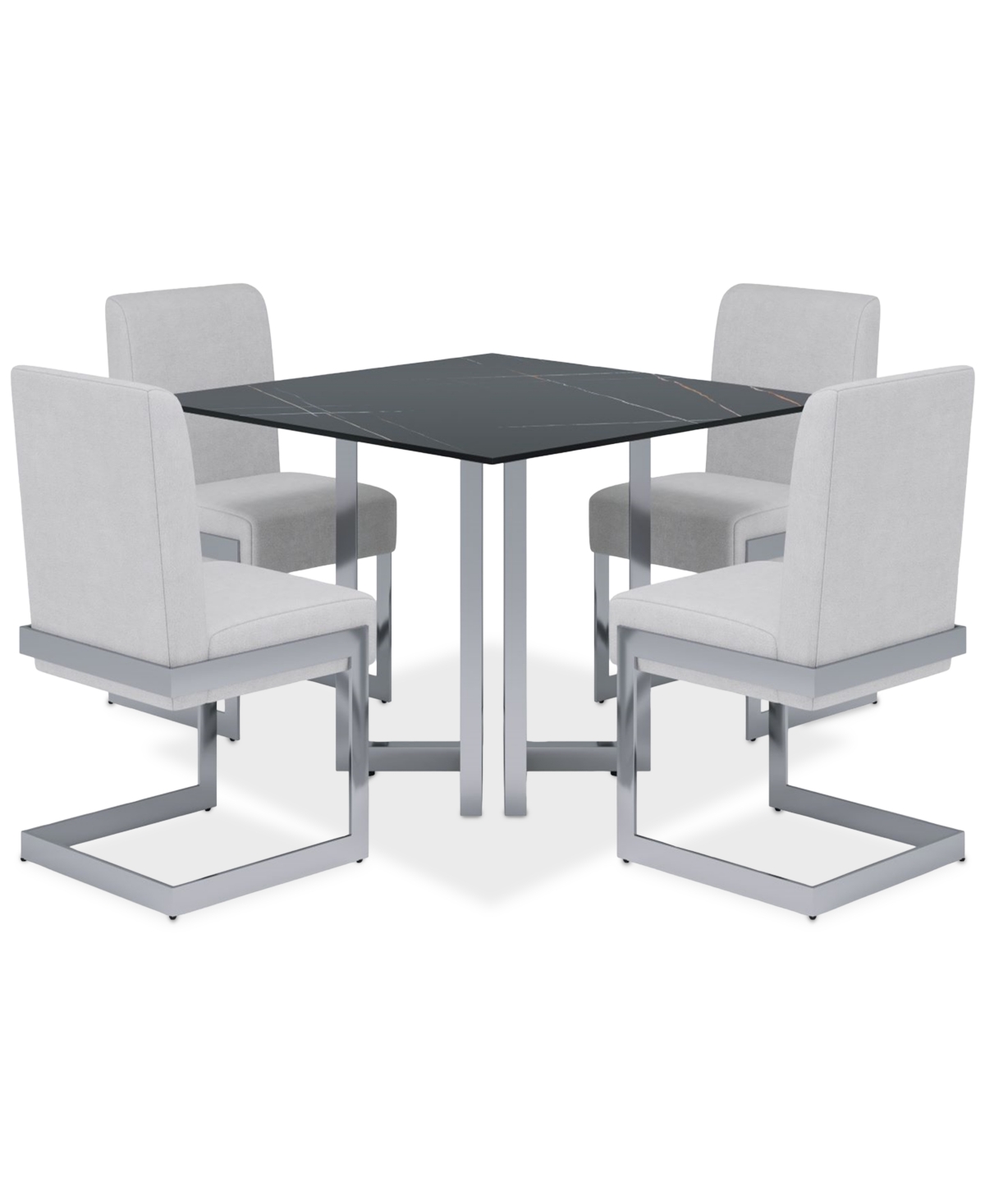 Macy's Emila 5 Pc. Dining Set (rectangular Table & 4 Chairs), Created For  In Black Sintered Stone With Silver Base