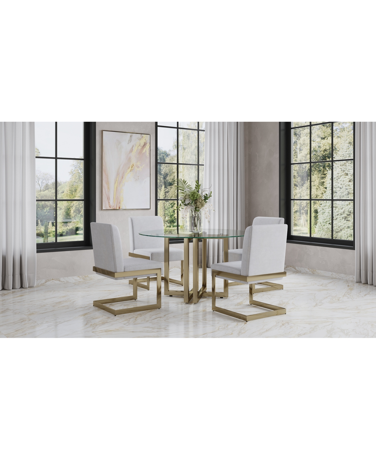 Macy's Emila 5 Pc. Dining Set (round Table & 4 Chairs), Created For  In Clear Glass With Champagne Base
