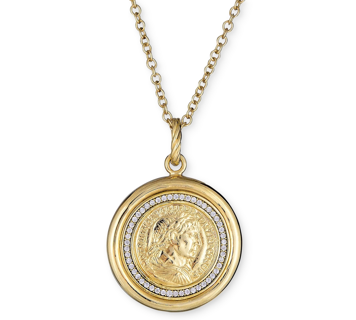 Diamond Coin Pendant 18" Necklace (1/4 ct. t.w.) in 14k Gold-Plated Sterling Silver - Gold-Plated Sterling Silver