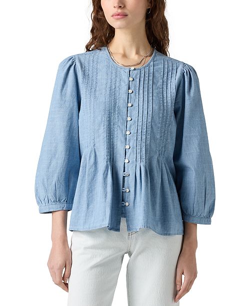 alfani Levi's Levis® Women's 3/4-Sleeve Button-Front Blouse Women's Fashion Shoes & Accessories