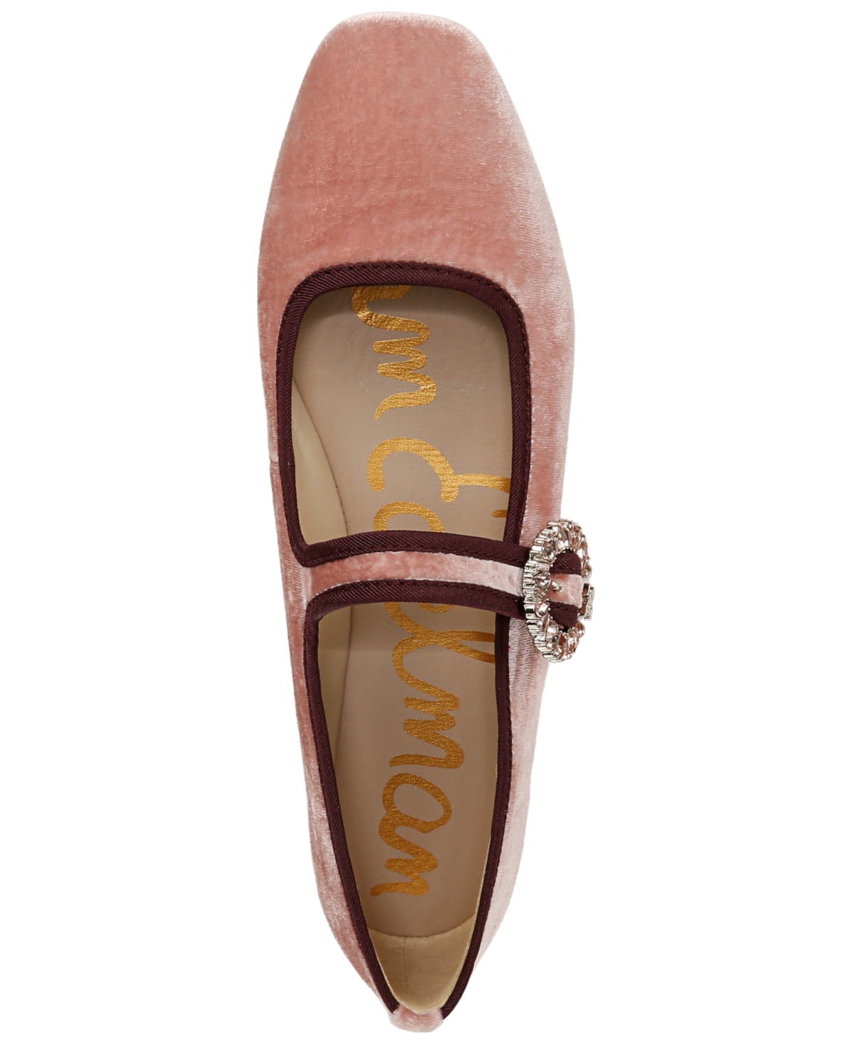 Sam Edelman Women's Michaela Glow Square Toe Embellished Buckle Mary Jane Flats In Winter Peony Velvet