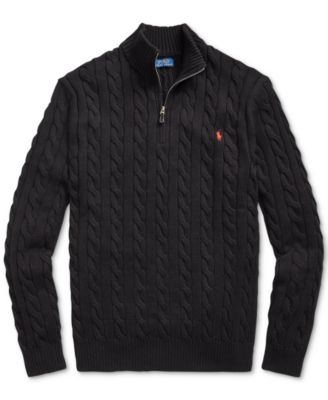 Men's Big & Tall Cable-Knit Cotton Quarter-Zip Sweater