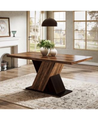 Farmhouse Dining Table for 4-6 People, 55-Inch Rectangle Kitchen Table, Wood Dining Room Table, Dinner Table