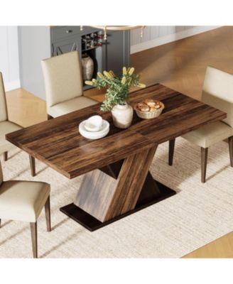Farmhouse Dining Table for 4-6 People, 55-Inch Rectangle Kitchen Table, Wood Dining Room Table, Dinner Table