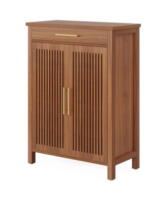 31.49" Wood 5-Tier Shoe Cabinet with Louvered Doors & Drawer Adjustable Shelves Freestanding Organizer for Entryway & Closet