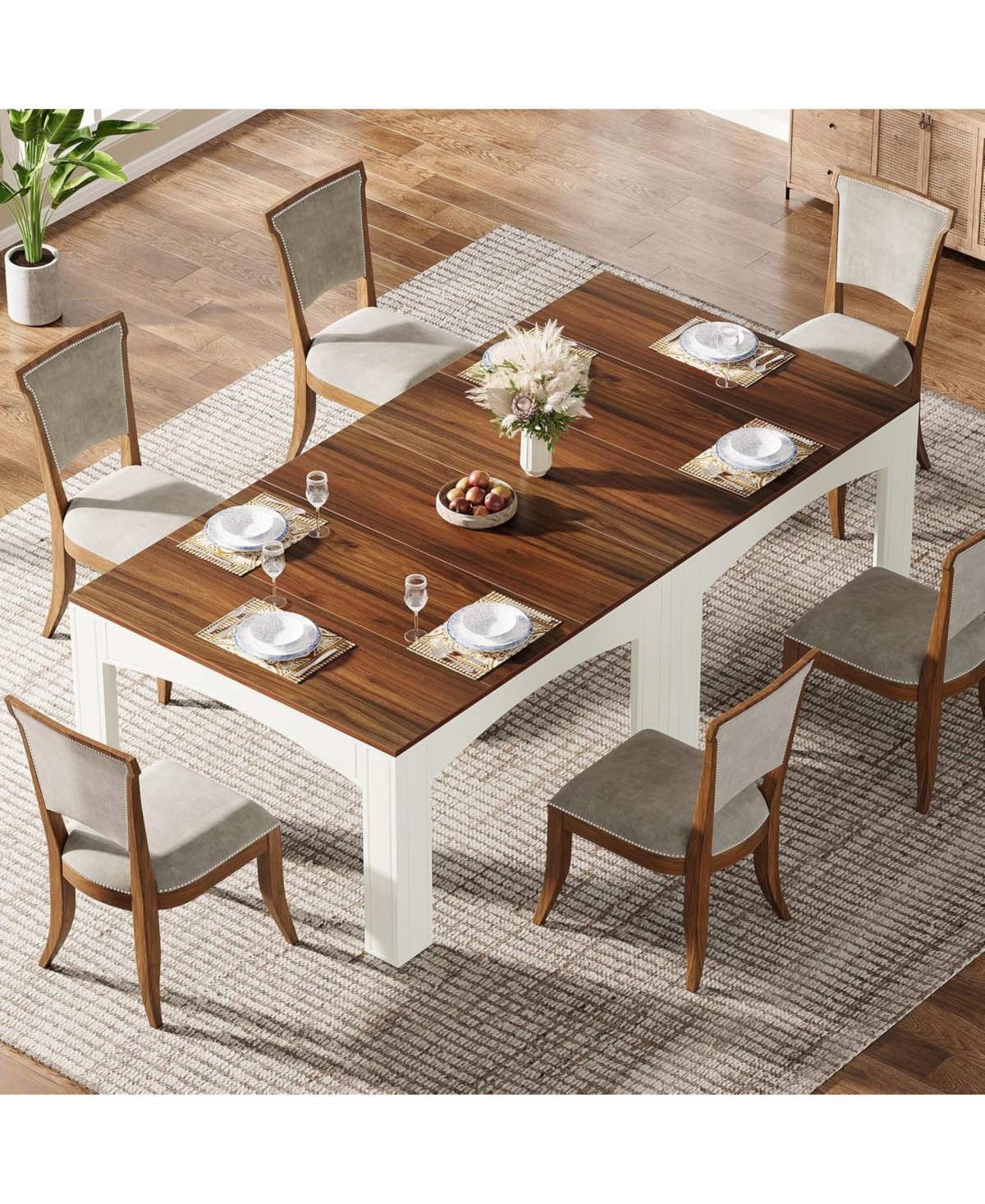 Tribesigns Square Dining Table for 4, 39.4-Inch Farmhouse Wood Kitchen Table Dinner Table for Dining Room, Space - Walnut and white