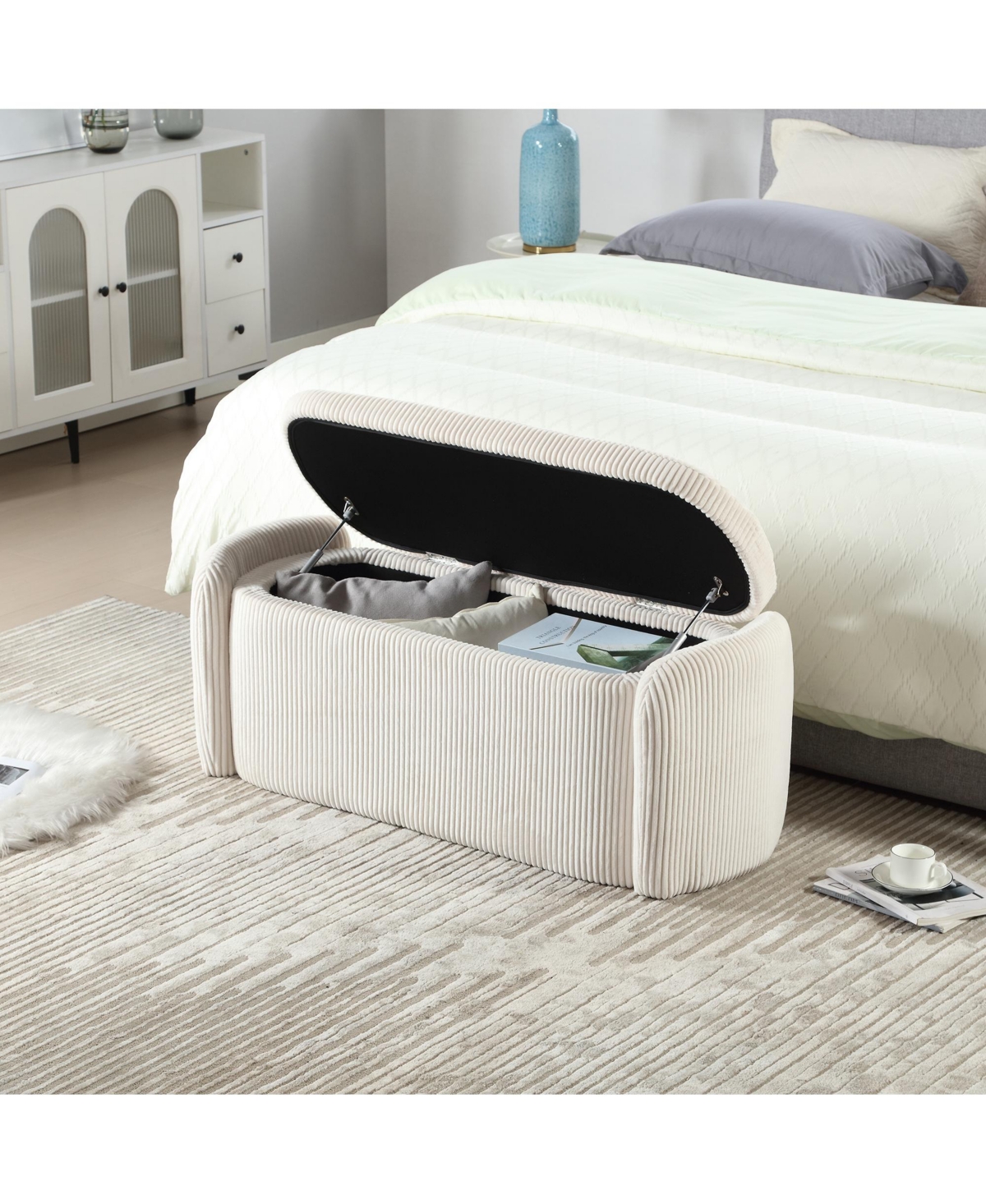The Pop Home Modern Upholstered Storage Ottoman Bench for Living Room and Bedroom-The Pop Home