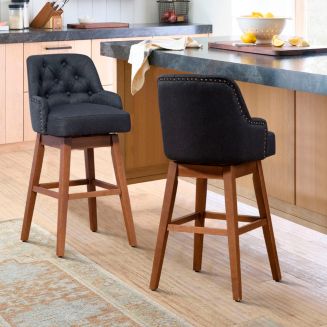 The Pop Home Set of 2 Modern 360 Swivel Bar Stools Solid Wood Linen Bar Chairs for Kitchen Island The Pop Home Macy s