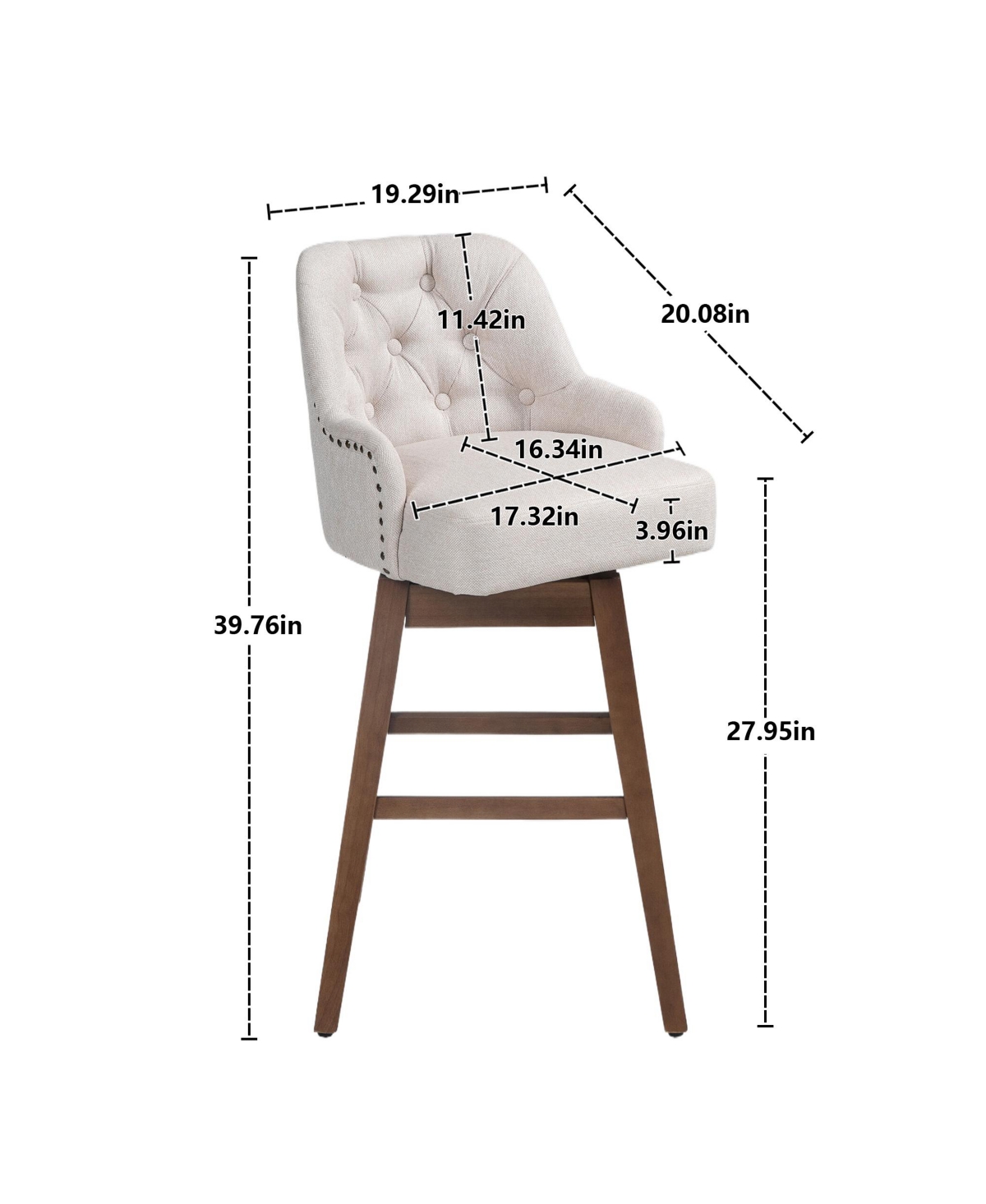 The Pop Home Set of 2 Modern 360° Swivel Bar Stools,Solid Wood & Linen Bar Chairs for Kitchen Island-The Pop Home