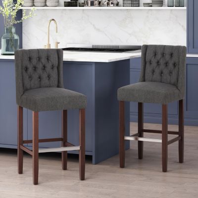 Set of 2 Bar Stools 30.5" Seat Height Backrest Wood Frame Ideal for Kitchen Island or Home Bar