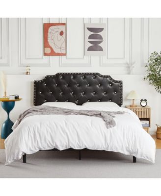 King Size Bed Frame, Metal Platform Bed Frame with PU Leather Upholstered Headboard, Strong Slat Support, Easy Assembly, Black