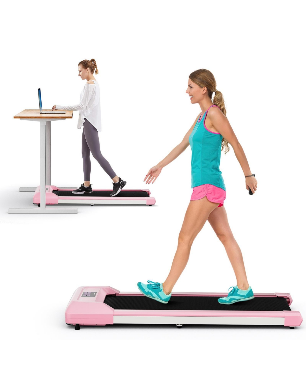 2.25HP Walking Pad Treadmill &#x2013; Led Display, Remote & 7-Layer Belt - Pink