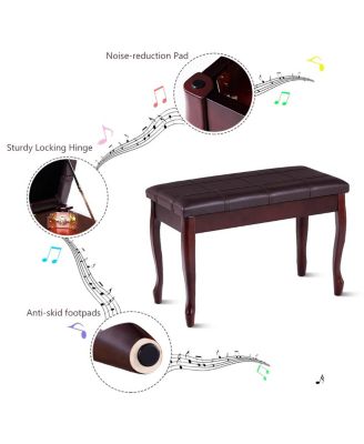 Solid Wood PU Leather Piano Bench with Storage-Brown