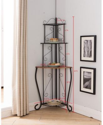 Black / Walnut Kitchen Storage Corner Bakers Rack
