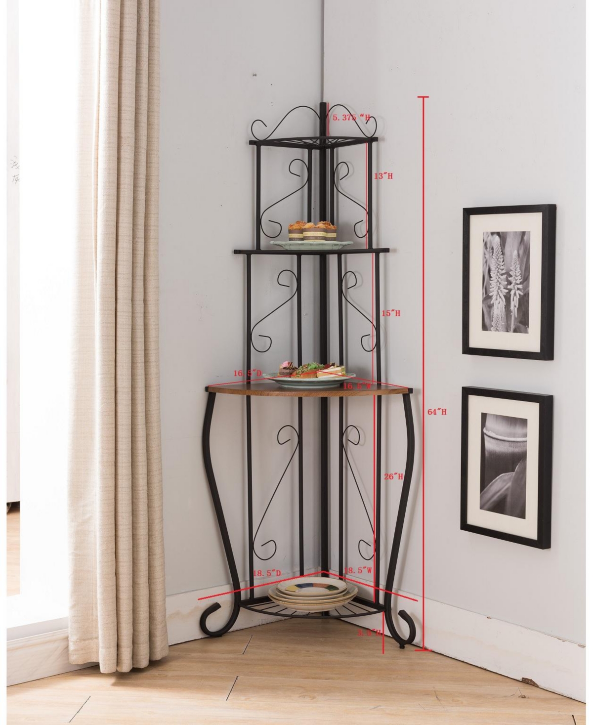 Kings Brand Furniture Black / Walnut Kitchen Storage Corner Bakers Rack