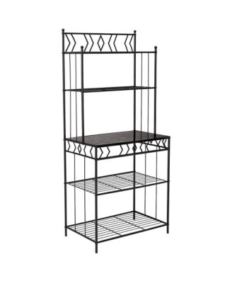 5-Tier Standing Kitchen Bakers Rack for with Storage Microwave Stand, Metal Frame with Marble Finish - Black