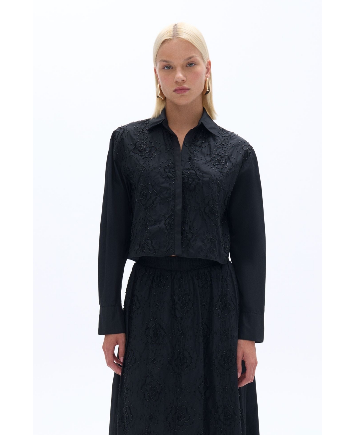 Women's Bead Embellished Shirt - Black